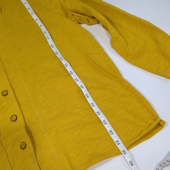 Habitat Top Womens Large Yellow Button Front Casual Tee Art Boho - Picture 9 of 9